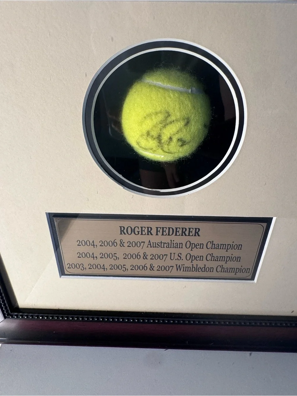 Roger Federer Signed Tennis Ball Framed US Open Photo Ace COA 14x25